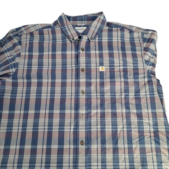CARHARTT Men's 2XL Tall Plaid Long Sleeved Shirt Relaxed Fit Blue - Picture 4 of 9